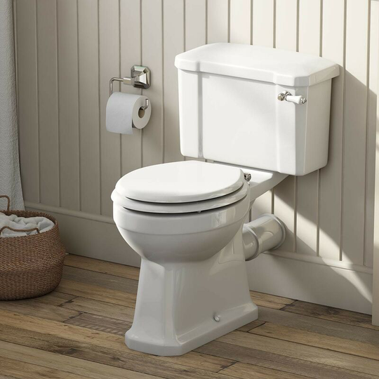 Thebathco - The Bath Co. Camberley close coupled toilet with wooden soft close seat white - White