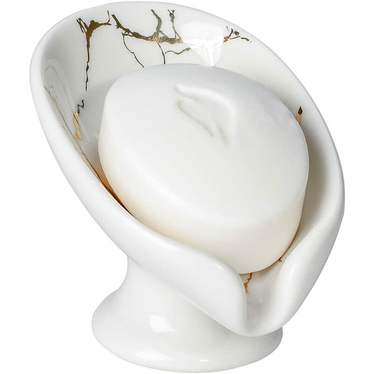 Ilovemilan - Soap tray, ceramic soap rack, self draining leaf bar soap rack, marble appearance, white bathroom drainage soap tray rack, easy to
