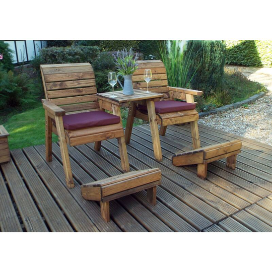 Charles Taylor Deluxe Wooden Straight 2x Chair Lounger & Footstool Red Cushion