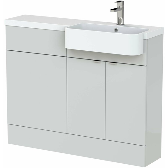 Fusion rh Combination Unit with Round Semi Recessed Basin 1100mm Wide - Gloss Grey Mist - Hudson Reed