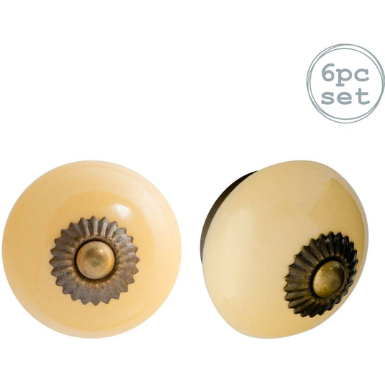 Round Ceramic Cabinet Knobs - Yellow - Pack of 6 - Nicola Spring
