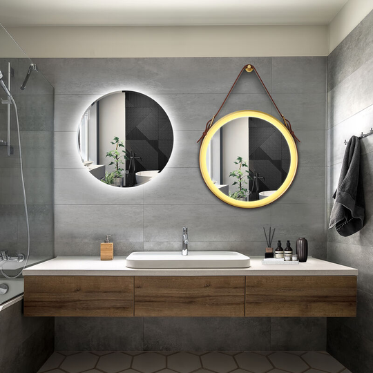 Elegant - Bathroom led Mirror Modern Wall Mounted Round Bathroom Mirror 600x600mm 3 Color + 600x600mm Gold Frame Both with Demister Pad