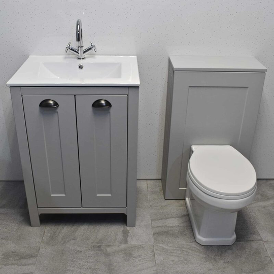 Derby Bathroom Suite Vanity Sink Basin + wc Toilet Unit - Light Grey Oak, No Tap