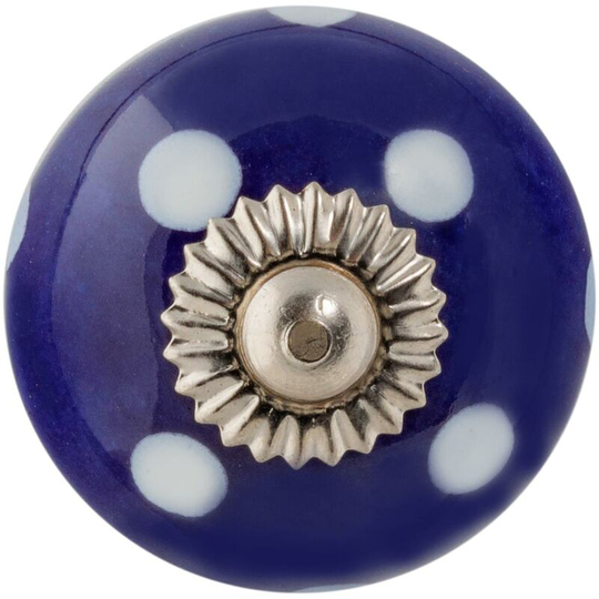 Round Ceramic Cabinet Knob - Navy & Blue Spot - Nicola Spring