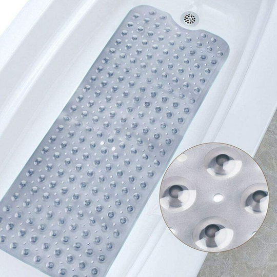Perlerare - Bath Mat Shower Tub Non-Slip Machine Washable Extra Long Bathtub Bathroom Mat With Suction Cup (40 x 100 cm, Grey)