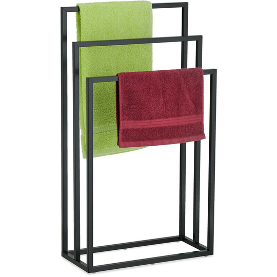 Relaxdays - Towel Rack, 3 Rails, Steel, h x w x d: 82.5 x 46 x 21 cm, Standing Towel Holder, Steel, Black