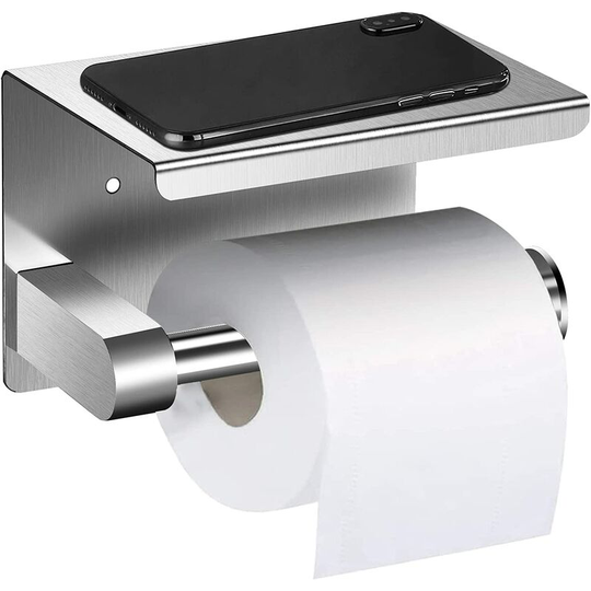 Toilet Paper Holder, Wall Mounted Toilet Paper Dispenser with Shelf for Bathroom, Silver, Stainless Steel 304