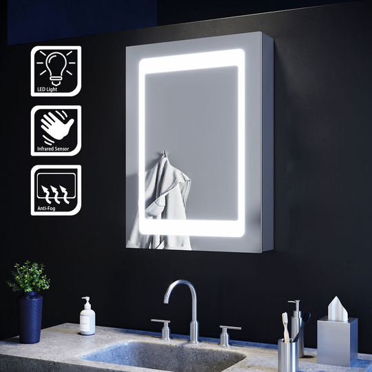 Elegant - Illuminated led Mirror Cabinet with Lights with Sensor Switch and Demister Pad Stainless Steel Wall Mount Storage Unit