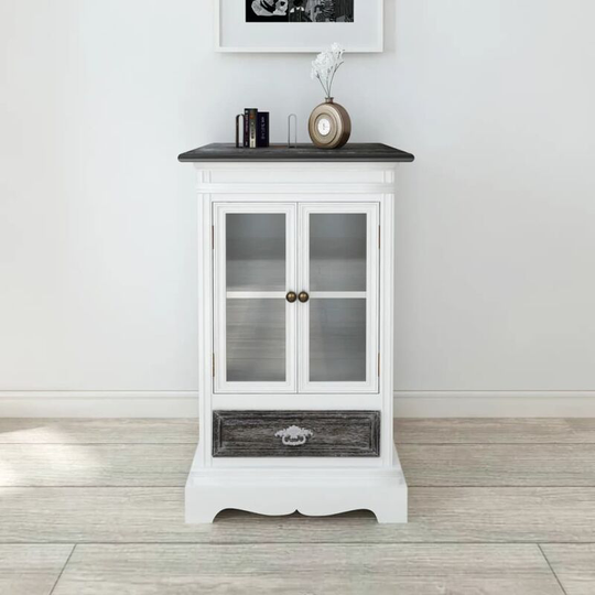 Cabinet 2 Doors 1 Drawer White Wood - White