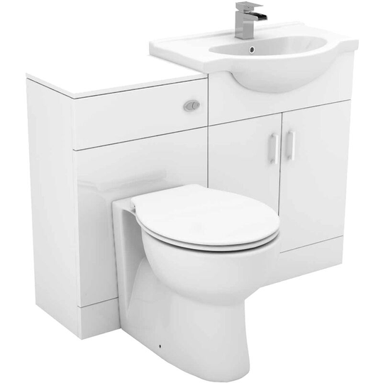 Wholesale Domestic - Alexander James Gloss White 1150mm 2 Door Vanity Unit Toilet Suite - White