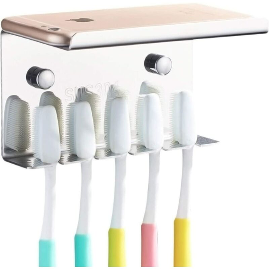 Gift - Wall Toothbrush Holder with Shelf 304 3M Stainless Steel Self Adhesive Storage Holder for 5 Toothbrushes Toothpaste Cell Phone Face Wash