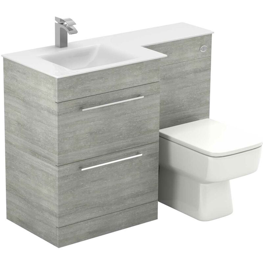 Wholesale Domestic - Venice Square White Glass 1100mm Left Hand 2 Drawer Molina Ash Vanity Unit Toilet Suite - Molina Ash