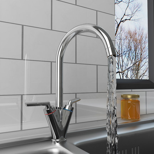 NRG - Modern Solid Brass Tap Swivel Spout Twin Dual Lever Kitchen Sink Mixer Faucet Chrome