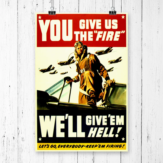 'We'll Give em Hell War War Poster' vintage Advertisement
