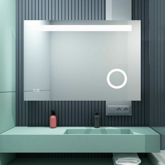 Miqu - 1000 x 700mm Led Bathroom Mirror With Shaver Socket Illuminated Backlit Light Up Mirror 3X magnifier Daylight Warm Light Dimmable Anti Fog