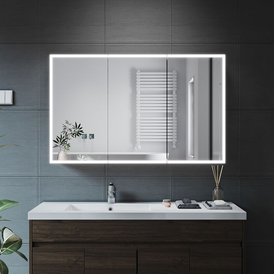 Wall Mounted Bathroom led Mirror Cabinet Cupboard with Mirror 3 Door Soft Close Storage Cabinet with Adjustable Light Shaver Socket Bluetooth