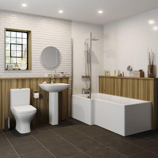 Marseille Bathroom Suite with L Shape Shower Bath & Screen - Left Hand 1700mm