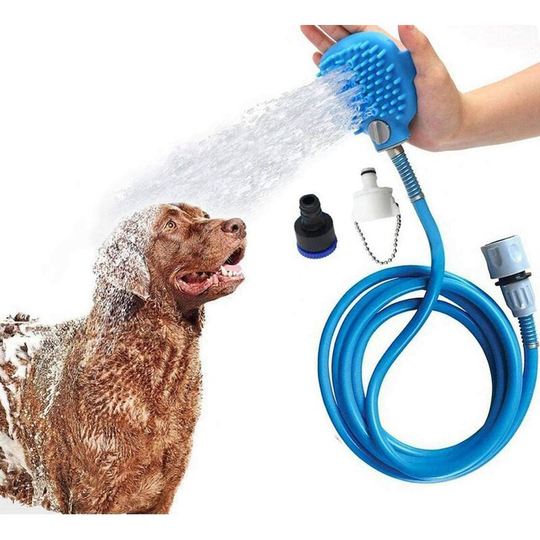 Pet Shower Head, Leg House, Dog Bath Tool with Brush, pvc Hose and 2 Hose Adapters for Dog, Cat
