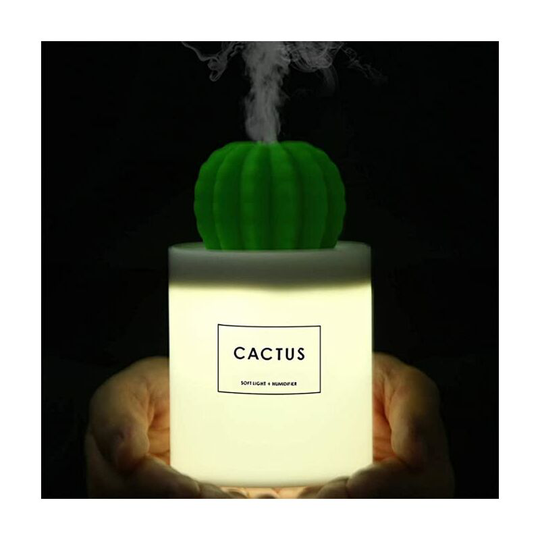 Ilovemilan - Cactus Humidifiers with Night Light, Mini Cool Mist Humidifier 280ml usb Portable Air Diffuser, Auto Shut-off, Best Gift for Christmas