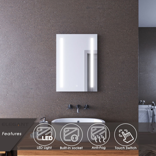 Elegant - 500 x 700mm Illuminated led Wall Mounted Bathroom Mirror with Lights Sensor Touch Control with Demister Pad Shaver Socket