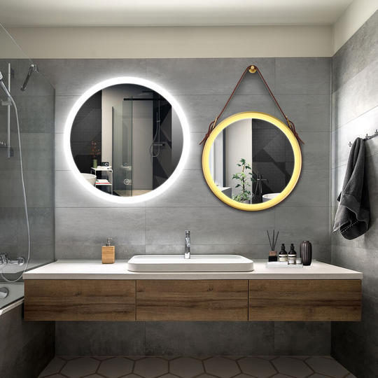 Bathroom led Mirror Modern Wall Mounted Round Bathroom Mirror 800x800mm Acrylic Frame + 600x600mm Gold Frame Both with Demister Pad - Elegant