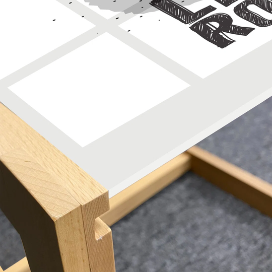 Rock And Roll Coffee Table, Pattern Of Human Skull And Guitar Music, Acrylic Glass Center Table With Wooden Frame For Offices Dorms Grey Mustard