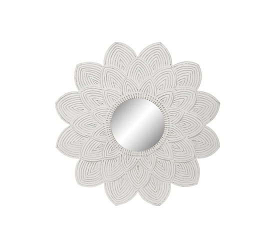 Pellegrini Round Wood Framed Wall Mounted Accent Mirror in White