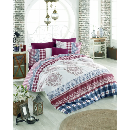 Lime Maroon/Blue/White Duvet Cover Set