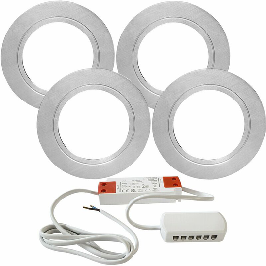 4x chrome Round Flush Under Cabinet Kitchen Light & Driver Kit - Natural White led