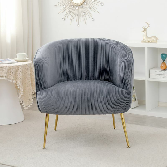 Velvet Accent Armchair Soft Upholstered Armchair in Grey - grey