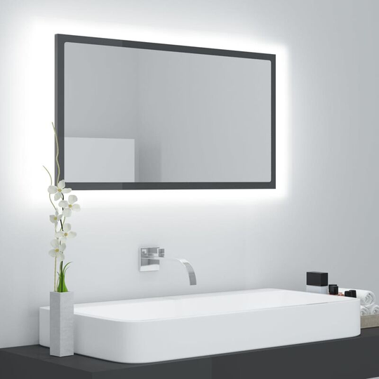 Led Bathroom Mirror High Gloss Grey 80x8.5x37 cm Chipboard FF804931_UK - Topdeal