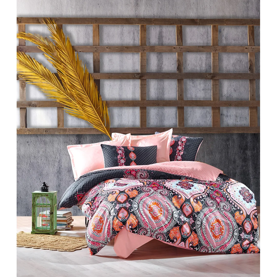 Omorodion Pink/Black/White Cotton Traditional Duvet Cover Set