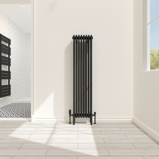 NRG - Traditional 4 Column Radiator Cast Iron Style Heating Rads Vertical Black 1500x380mm