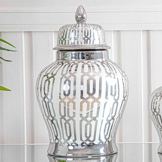 Decorative Silver Ceramic Storage Jars for Living Room Furniture, Wide Storage Container