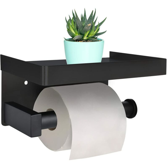 Toilet Paper Holder with Telephone Shelf - Wall Mounted Self Adhesive Toilet Roll Holder for Bathroom and Kitchen, sus 304 Stainless Steel