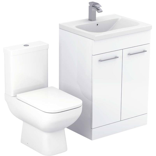 Turin Gloss White 600mm 2 Door Vanity Unit and Toilet Suite - White Gloss