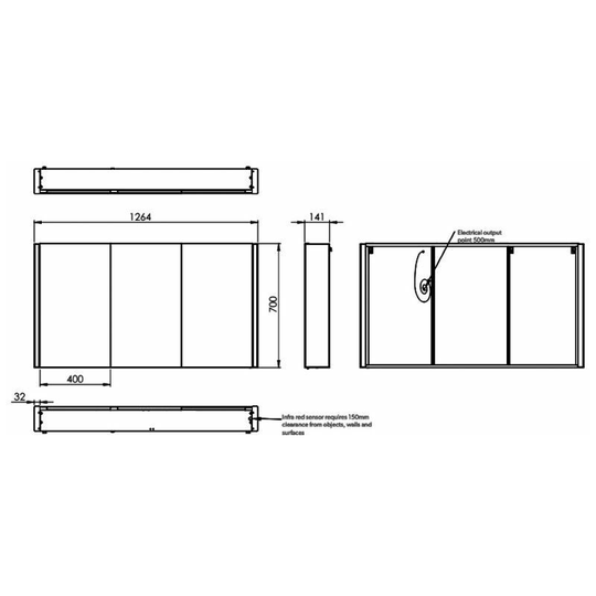 Paragon 120 led Illuminated Aluminium Mirror Cabinet - 1200mm Wide - 52100 - Aluminium - HIB