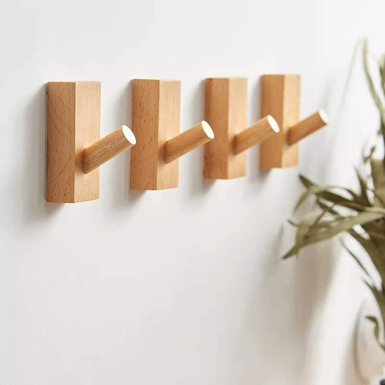 4Pack Wall Hooks Hat Rack, Wooden Coat Hooks Wall Mounted, Decorative Hooks Single Organizer Hat Hanger Towel Rack, Heavy Duty Hooks
