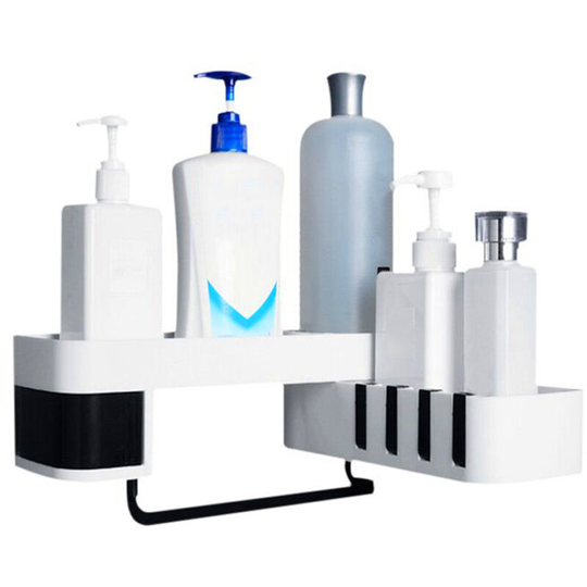 Bathroom Corner Shelf No Drilling Wall-mounted Storage Rack Holder Cabinets with Hooks 2 Tier Bathtub Bath Shower Caddy Basket Organizer