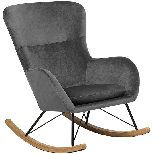 Beliani - Glam Traditional Rocking Chair Velvet Fabric Wooden Rockers Dark Grey Ellan - Grey
