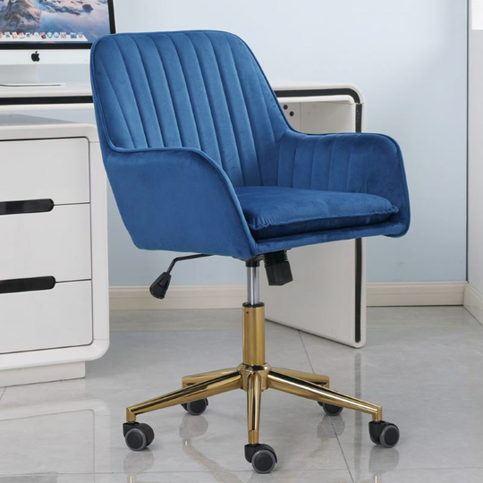 Velvet Home Office Chair Computer Desk Chair Armchair Height Adjustable in Blue - blue