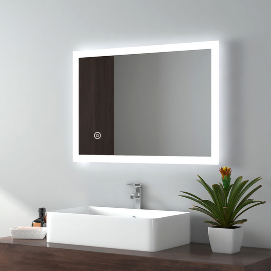 Emke - Bathroom Mirror with led Lights 500 x 700 mm, Frameless Illuminated Wall-Mounted Bathroom Backlight Mirror with Demister Pad, Touch Switch,