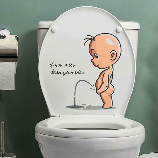 Cartoon Villain Toilet Stickers, Clean Your Piss Funny Decals, Waterproof Vinyl Wall Art Sign Decor, Removable Toilet Seat Quote Murals for Toilet wc