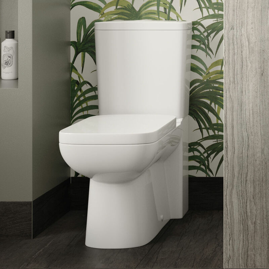 Arlo Close Coupled Toilet with Push Button Cistern - Soft Close Seat - Hudson Reed