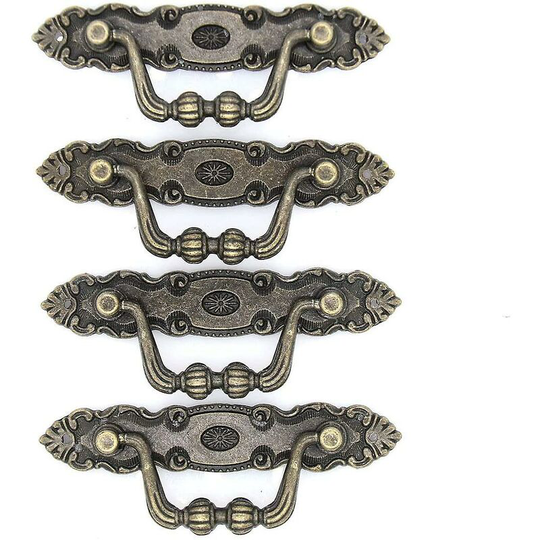 Sunflowergb - Set of 4 Vintage Antique Brass Pull Handles - Drop Handles for Dresser, Cabinets, Length 11cm (4.3') and Height 3.8cm (1.5')