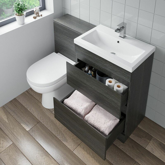 Aurora - 600mm Bathroom Drawer Vanity Unit Basin Toilet Soft Close Seat Charcoal Grey - Grey