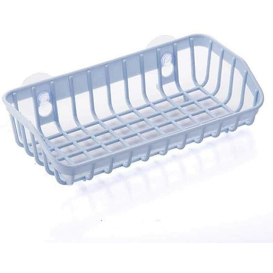 1pc Sink Shelf Plastic Kitchen Sponge Rack Holder Drain Basket Home Bathroom Washing Cleaning Storage Gadgets Double Suction Cup (Random Color)