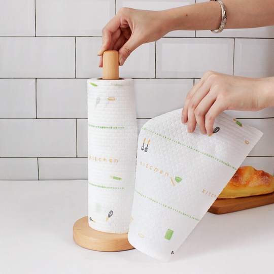 Kitchen Roll Holder, Paper Napkin Holder, Vertical Wooden Paper Roll Holder, Beech Tissue Holder for Shelf Without Perforation, a