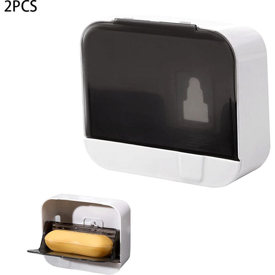 2 Pack Soap Dish, Soap Box Holder, Soap Saver Case, Soap Container with Wall Drain, for Shower, Bathroom, Kitchen, Keep Soap Dry, No Drilling,