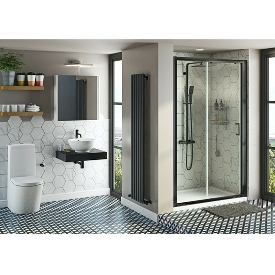 Tate close coupled toilet and complete black shower door suite 1200mm - Black - Mode